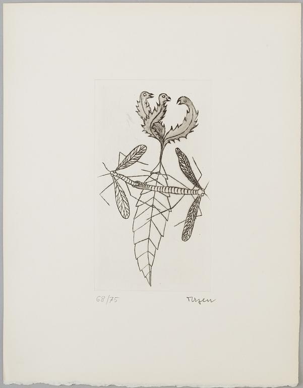 MARIE TOYEN, engraving, signed and numbered 68/75, and BOK,
"TOYEN", Ragnar von Holten.