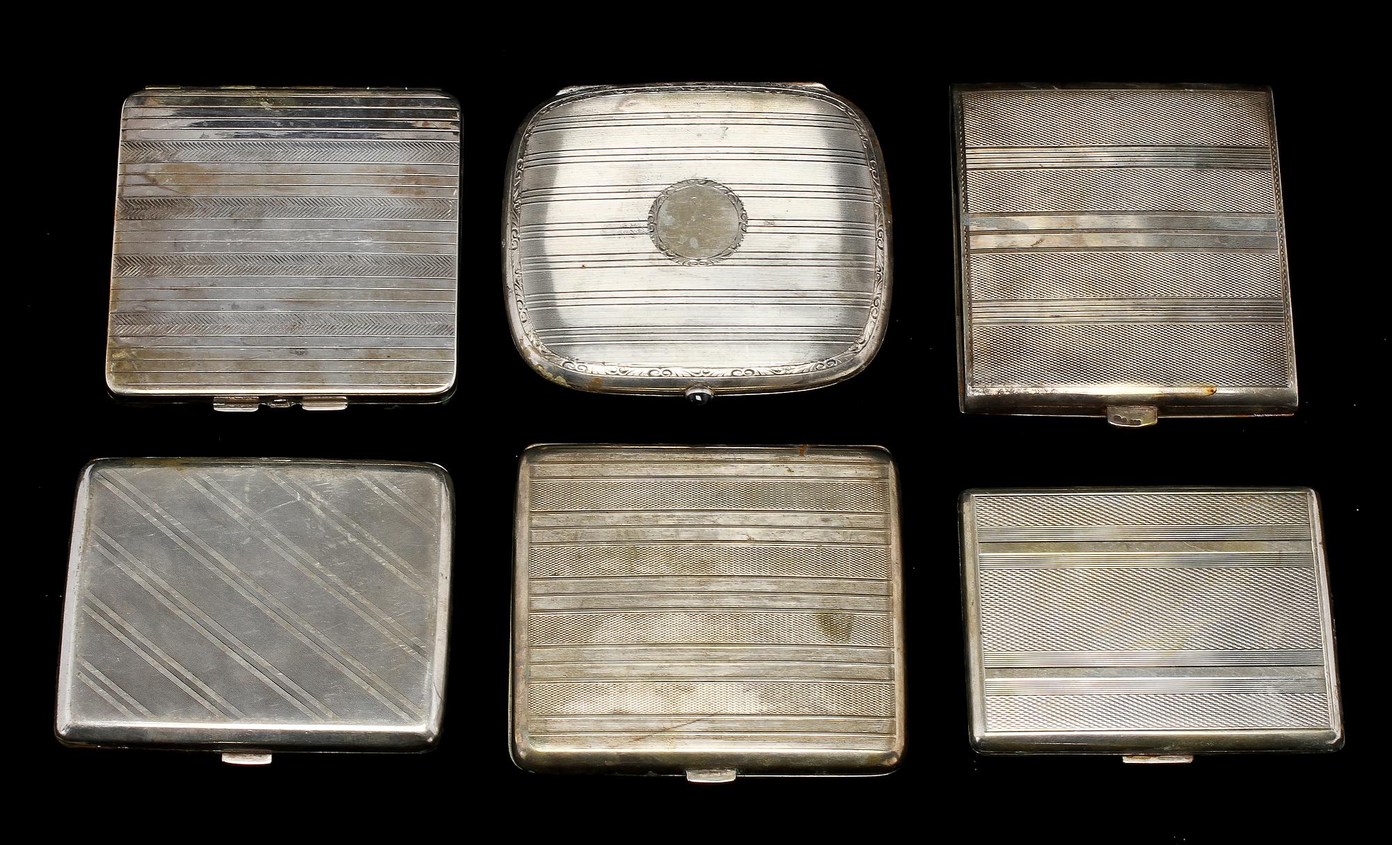 CIGARETTETUIER, 6 st, silver, importstämplar, 1900-tal. Vikt 560 gram.
