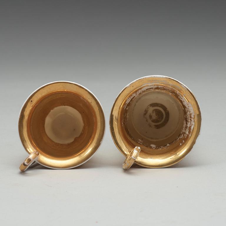 Empire, A Russian cup with saucer, Kudinovs Brothers factory (Завод братьев Кудиновых) and a single cup, Empire.