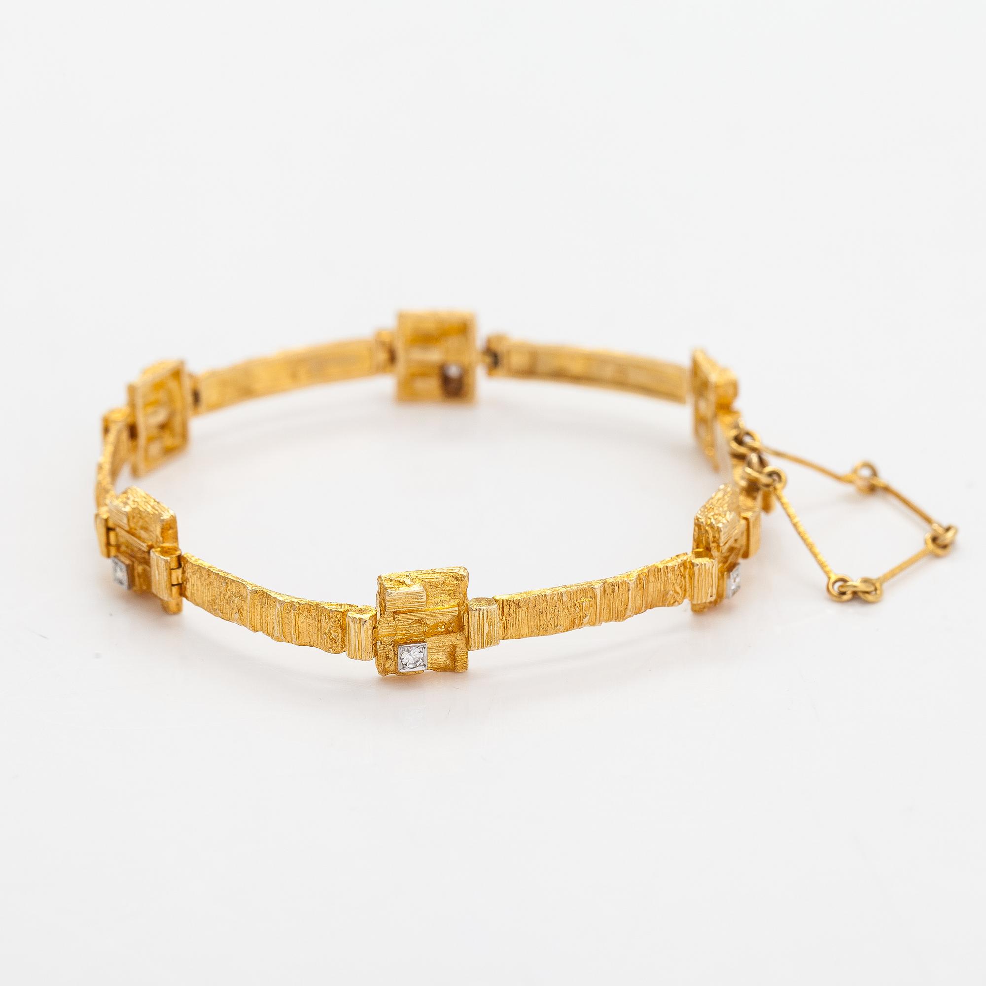 Björn Weckström, Rannekoru, 18K kultaa, timantteja n. 0.12 ct yht. Lapponia 1977.