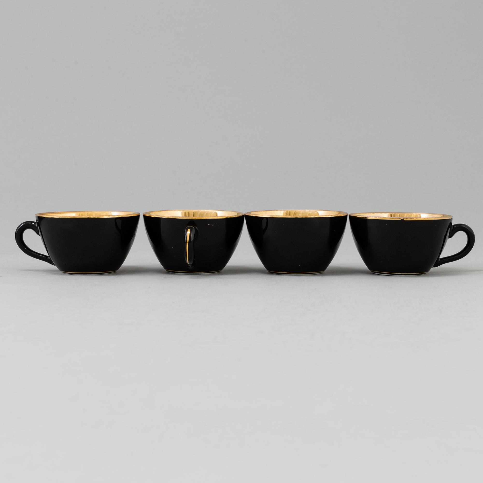 MOCCAKOPPAR / ESPRESSOKOPPAR med FAT, 6 st, Porcelain Fabriken Norden, Köpenhamn, 1900-tal.