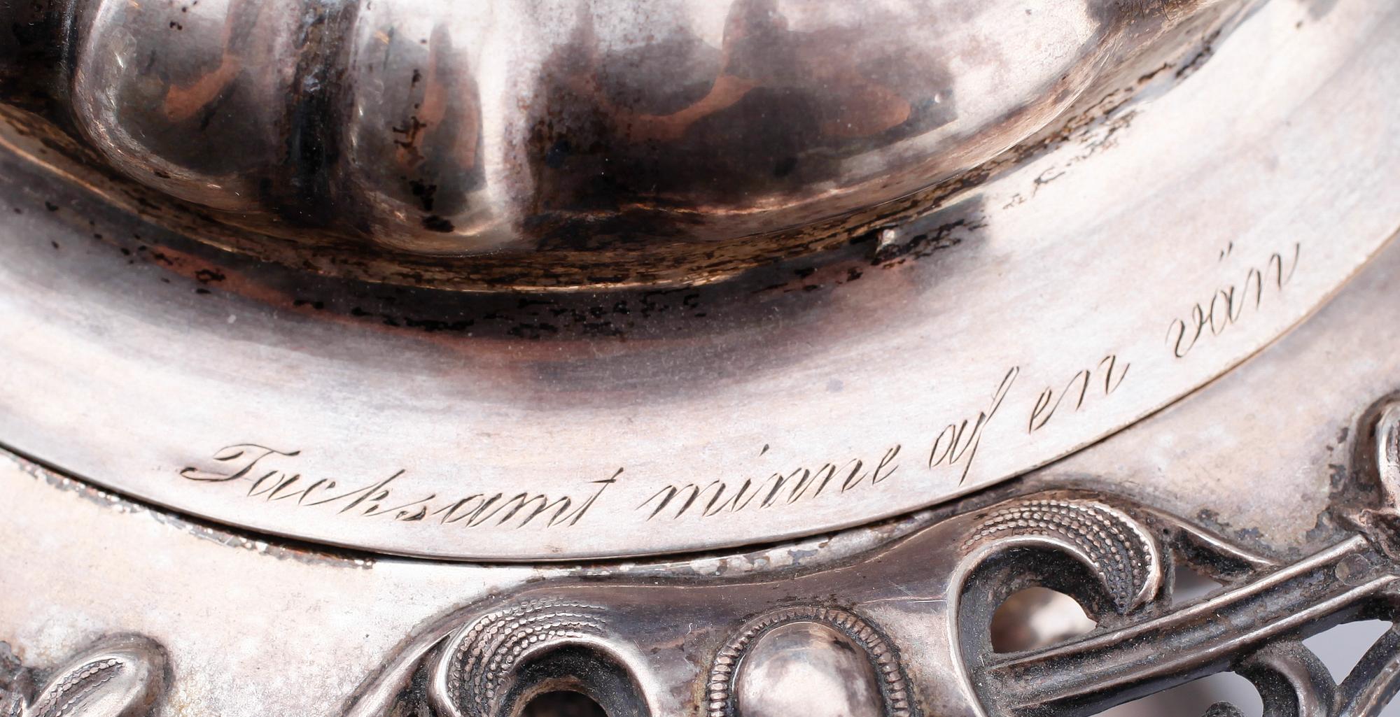 STRÖSOCKERSKÅL, silver, Gustaf Möllenborg, Stockholm 1856. Vikt ca 723 gram.