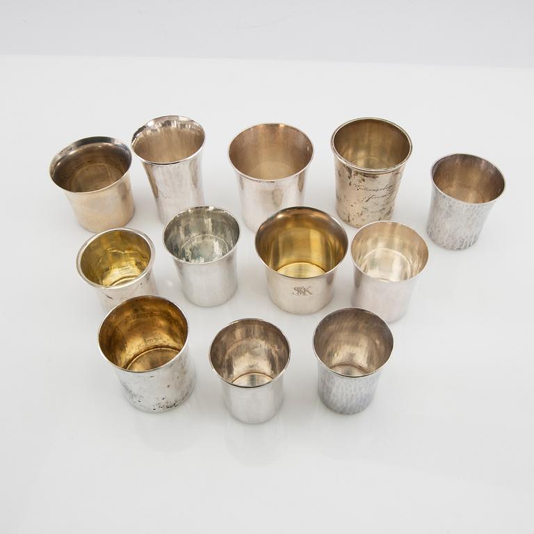 A collection of cups 12 pcs silver 18th/19th century.