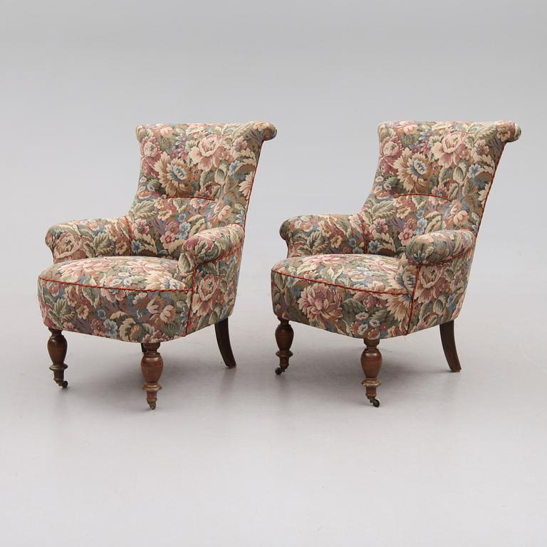 FÅTÖLJER, 1 par, omkring år 1900.