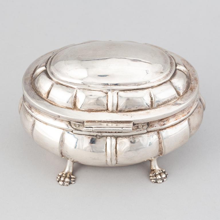 A late baroque silver sugar box, circa 1750, probably Germany.