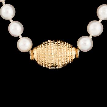 Cultured pearl necklace, replica viking clasp 18K gold.