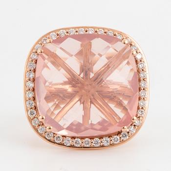 Rose-quartz and brilliant-cut diamond cocktail ring.