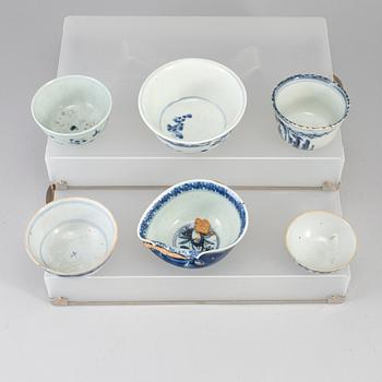 Six blue and white bowls, Ming dynasty as well as South east Asia, 17th-19th century.