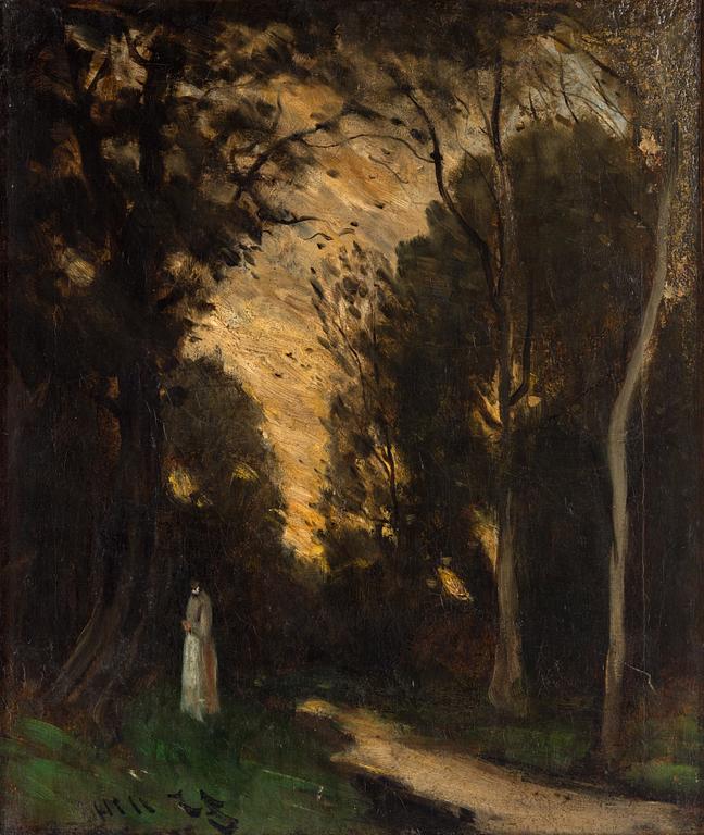 Carl Fredrik Hill, "Aftonstämning med vit figur" (Evening atmosphere with a White-clad Figure).