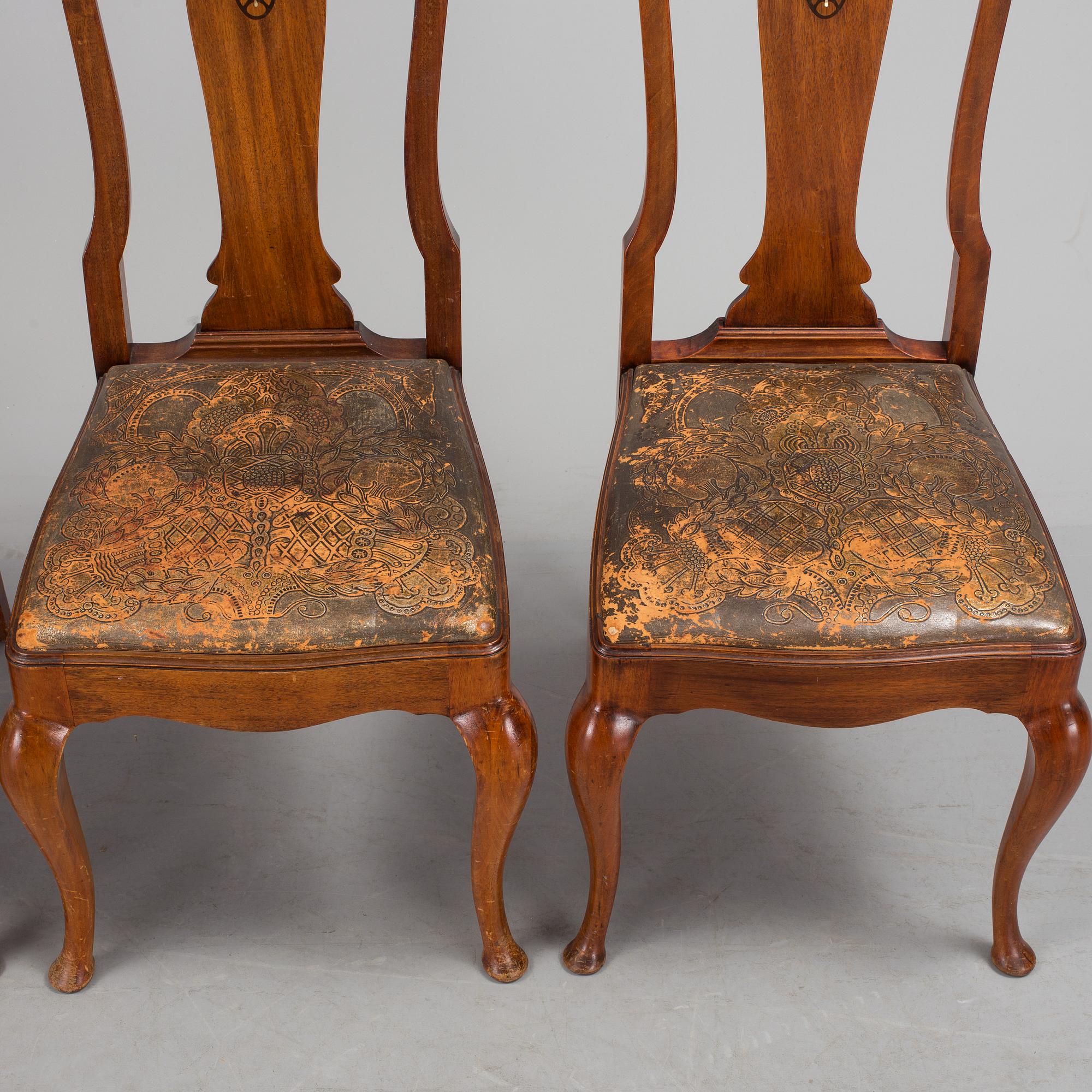 Four Baroque style mahogany chairs, mid 20th Century.