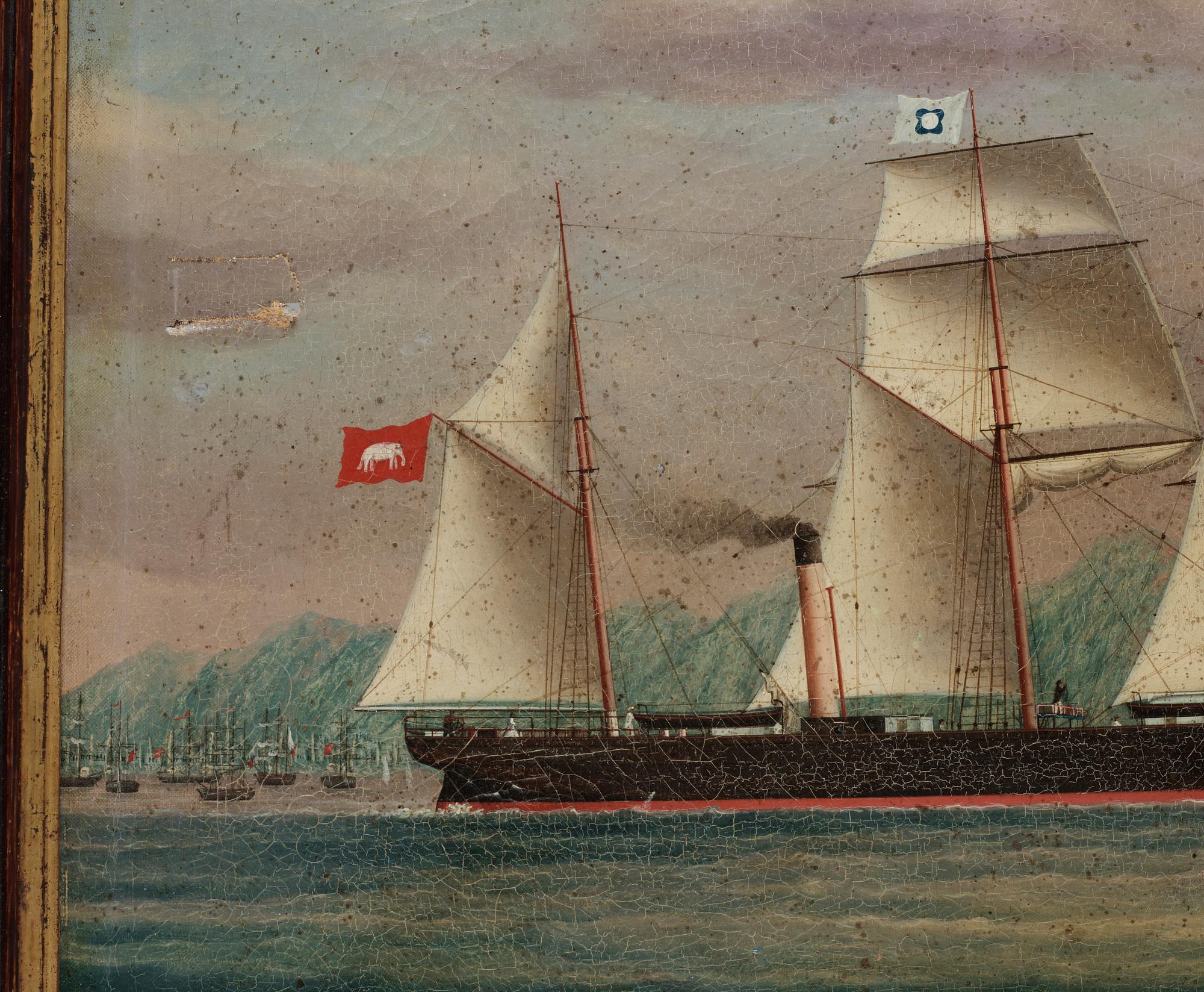 SKEPPSPORTRÄTT, olja på duk. Qing dynastin, 1800-tal.