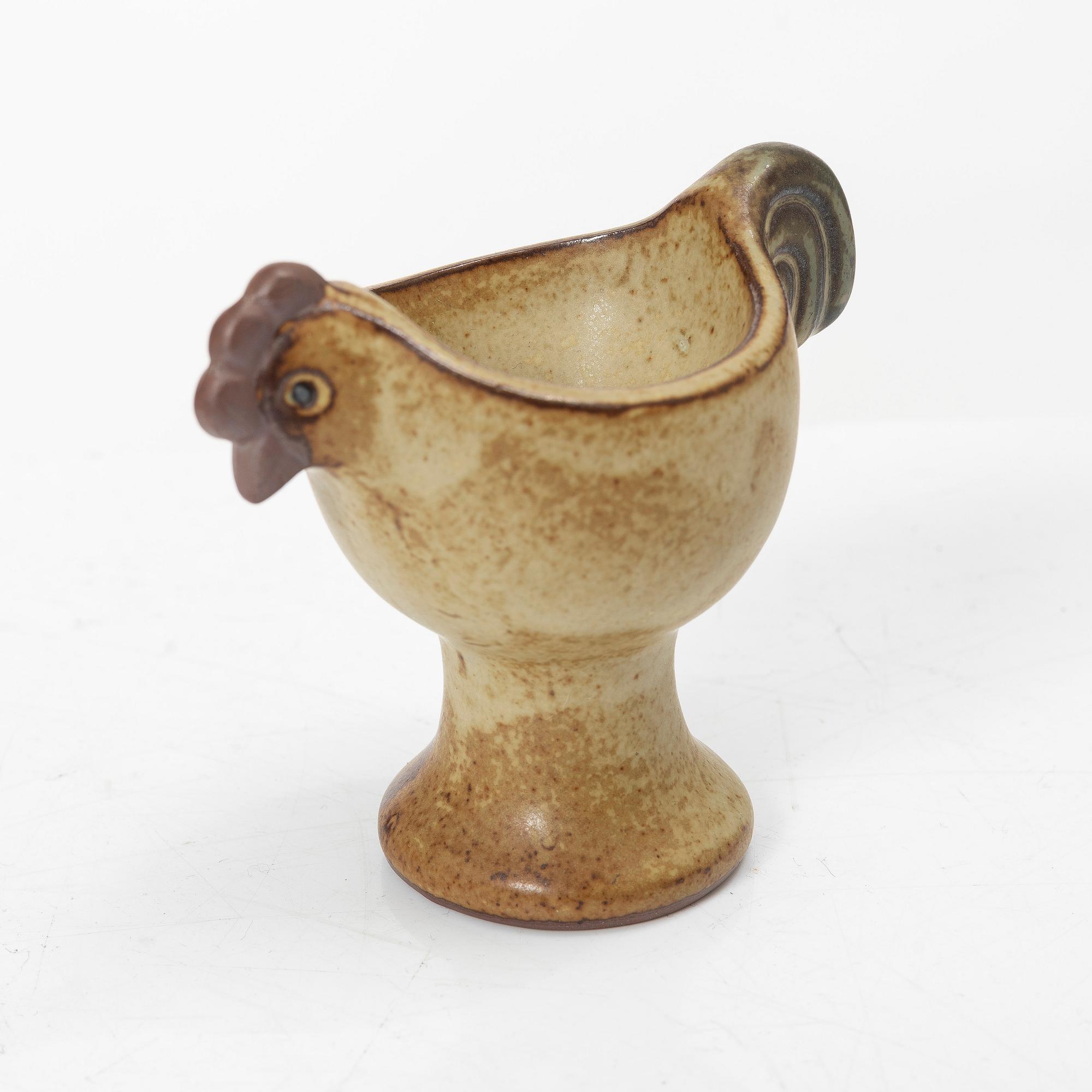 Lisa Larson, ägghöna samt äggkoppar, 6 st, stengods.