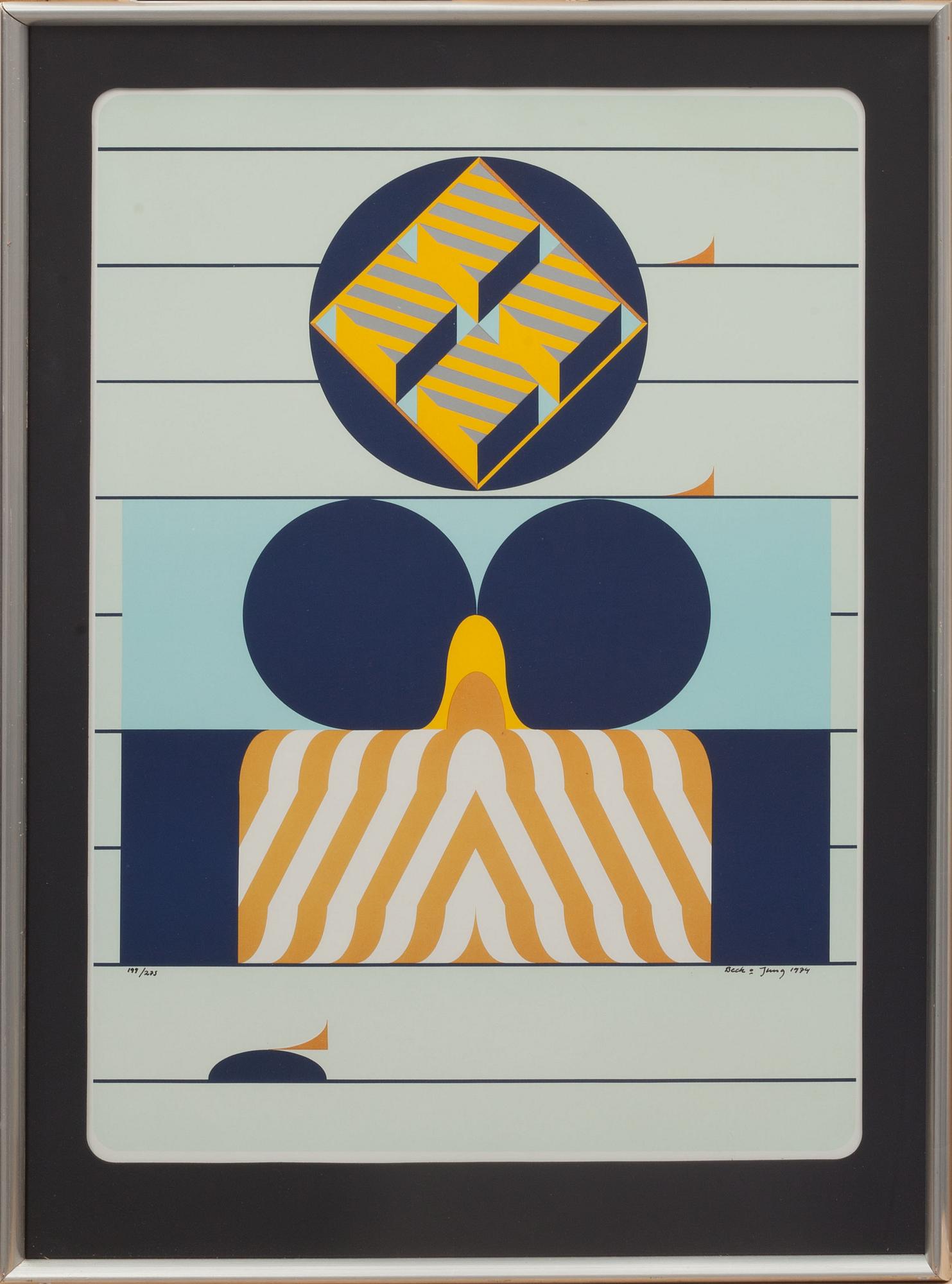 BECK & JUNG (HOLGER BÄCKSTRÖM & BO LJUNGBERG), färglitografi, signerad, numrerad 199/275, daterad1974.