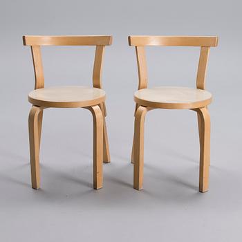 ALVAR AALTO, stolar, 2 st, modell 68, Artek, 1900-talets senare hälft.