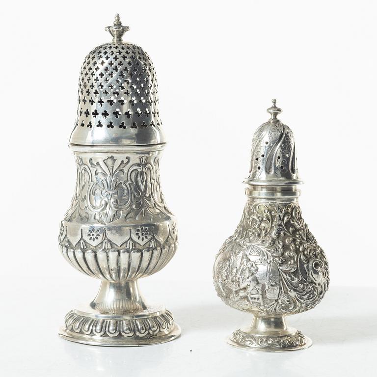 Two silver shakers, including with mark of JL Hultman, Stockholm 1949.