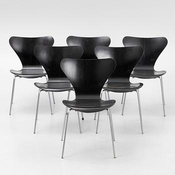 Arne Jacobsen, stolar, 6 st, "Sjuan", Fritz Hansen, Danmark.