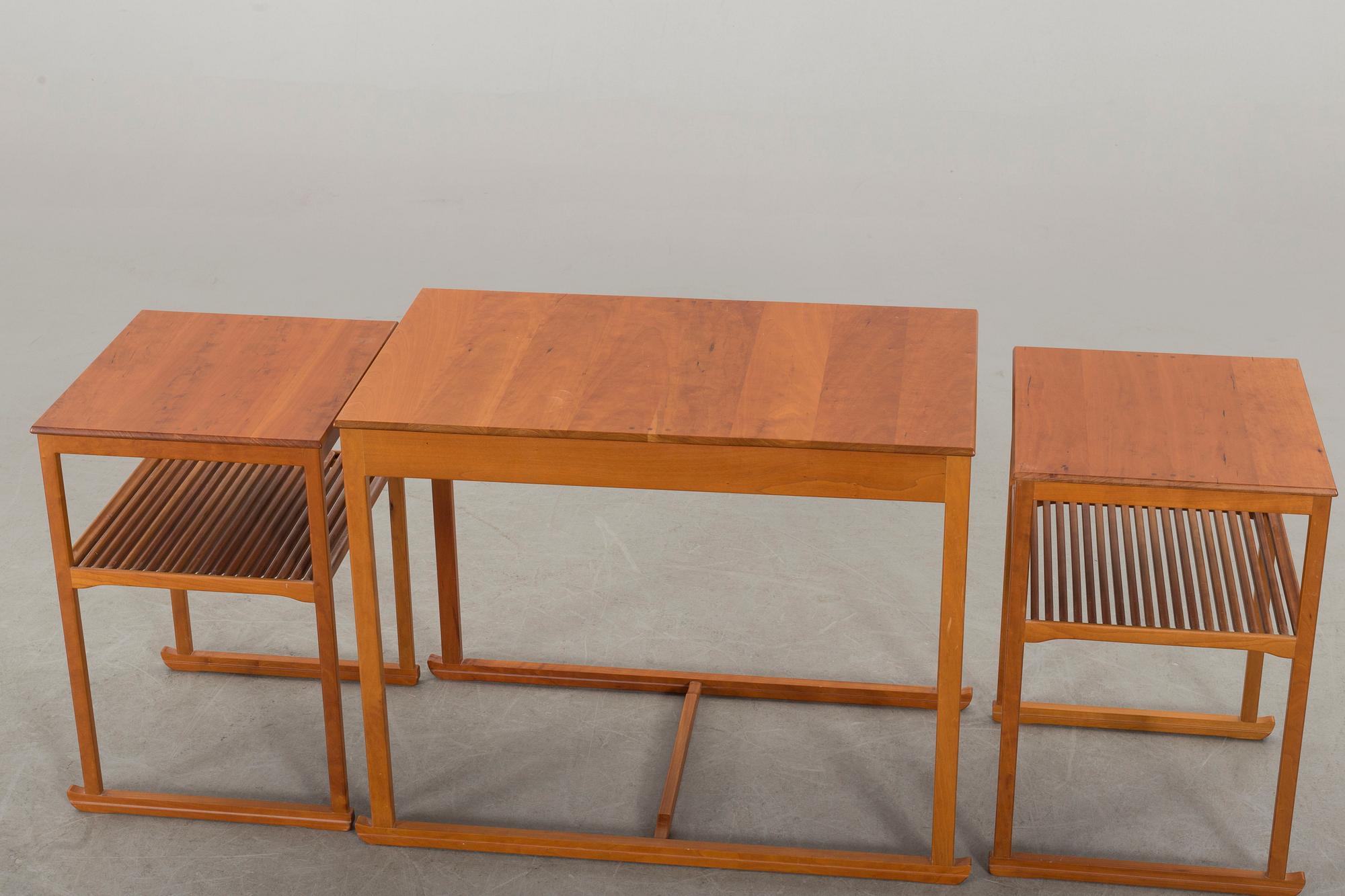 A NEST OF 3 TABLES "SLÄDEN" BY CARL MALMSTEN, Sweden.