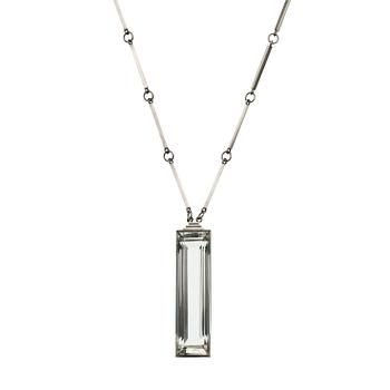 645. A Wiwen Nilsson sterling and rock crystal pendant and chain, stamped 'New York 39', Lund 1939.