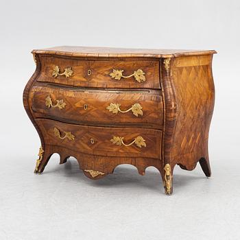 A Swedish rococo parquetry commode, Stockholm, later part of the 18th century.