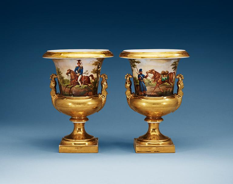 A pair of Empire vases, presumably Russian.