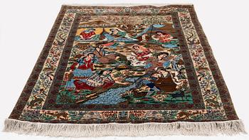 A silk Qum rug, Central Persia, signed, c. 135 x 208 cm.
