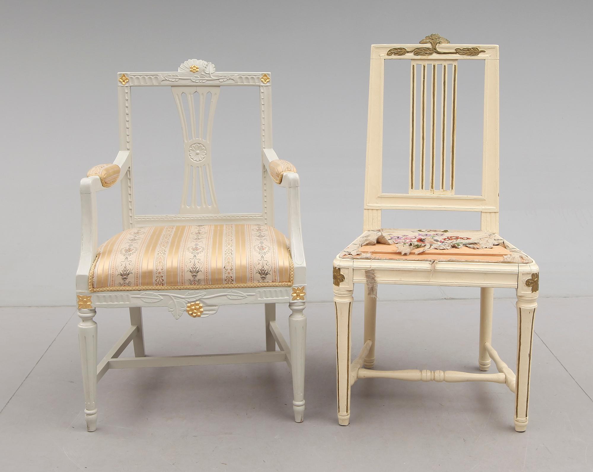 KARMSTOL OCH STOL, gustaviansk stil, 1800-/1900-tal.