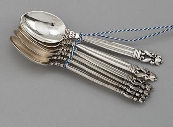 KAFFESKEDAR, 6 st, sterling. Johan Rodhe för Georg Jensen. "Konge/Acron".
