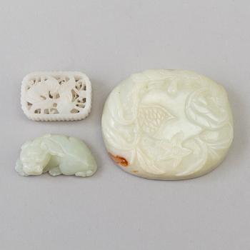 Three pieces of Chinese carved nephrite, 20th Century.