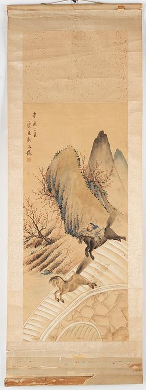 A Chinese scroll painting, unknown artist, late Qing dynasty.