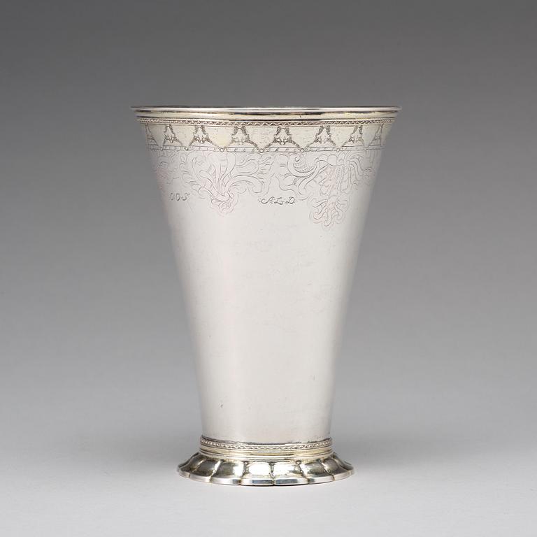 A Swedish 18th century parcel-gilt silver beaker, marks of Lorens Stabeus, Stockholm 1755.