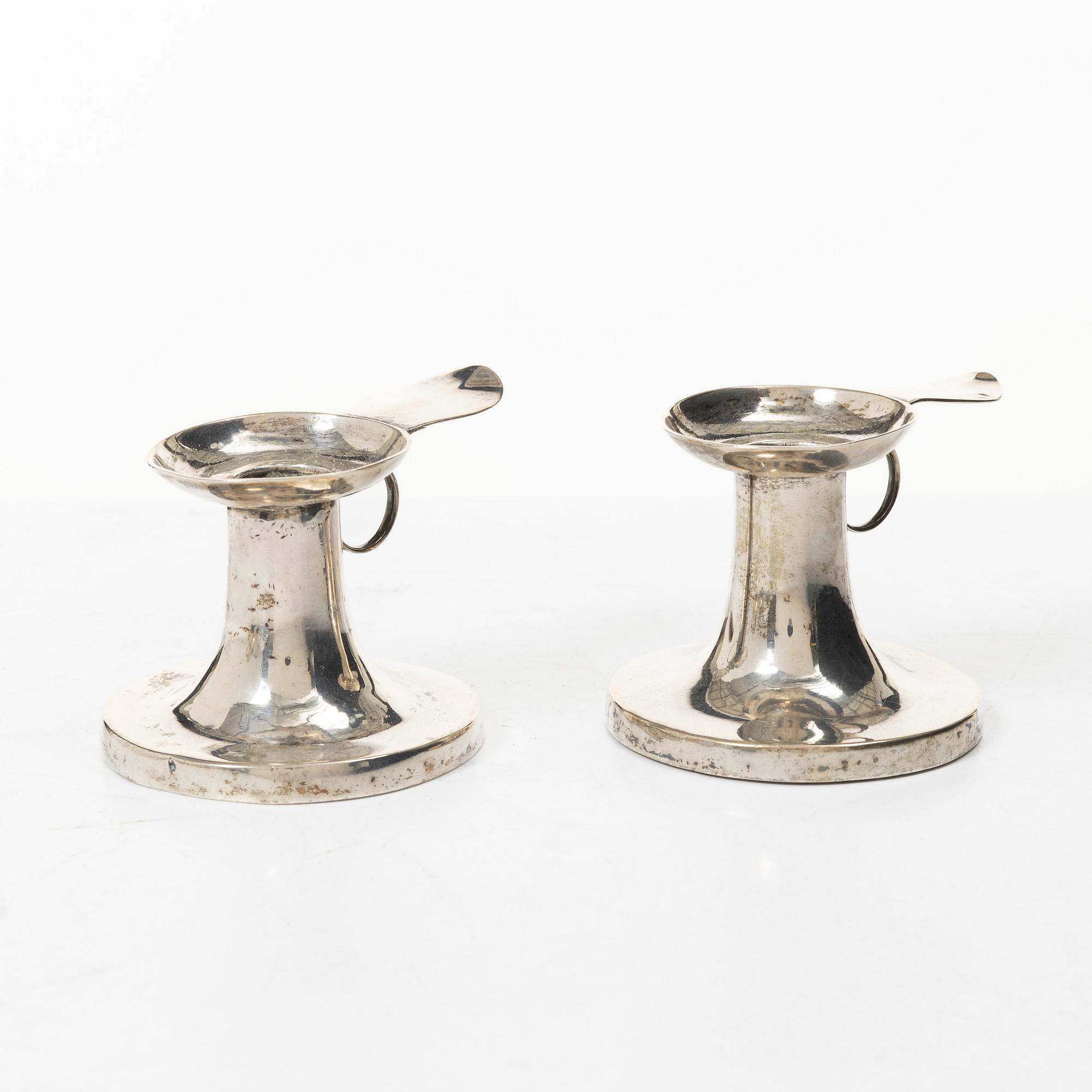 Olaus Hasselquist, a pair of silver night candle sticks, Sweden, 1781.
