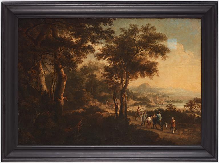 Jacques d'Arthois Tillskriven, Vidsträckt landskap med vakter och fånge.