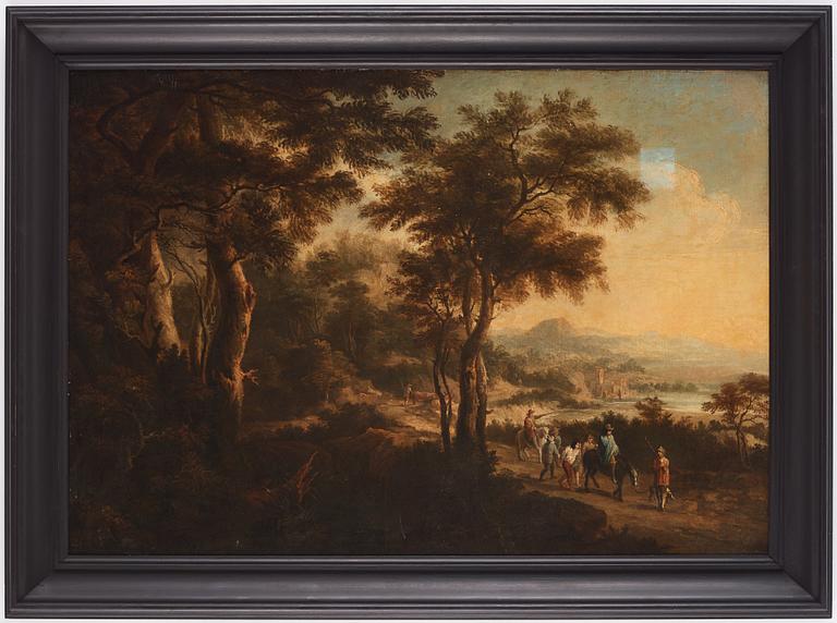 Jacques d'Arthois Attributed to, An extensive Italian landscape with a prison guard transport.