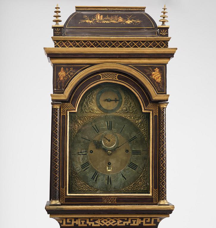 A George II japanned musical longcase clock by William Barrow (watchmaker in London 1700-36).