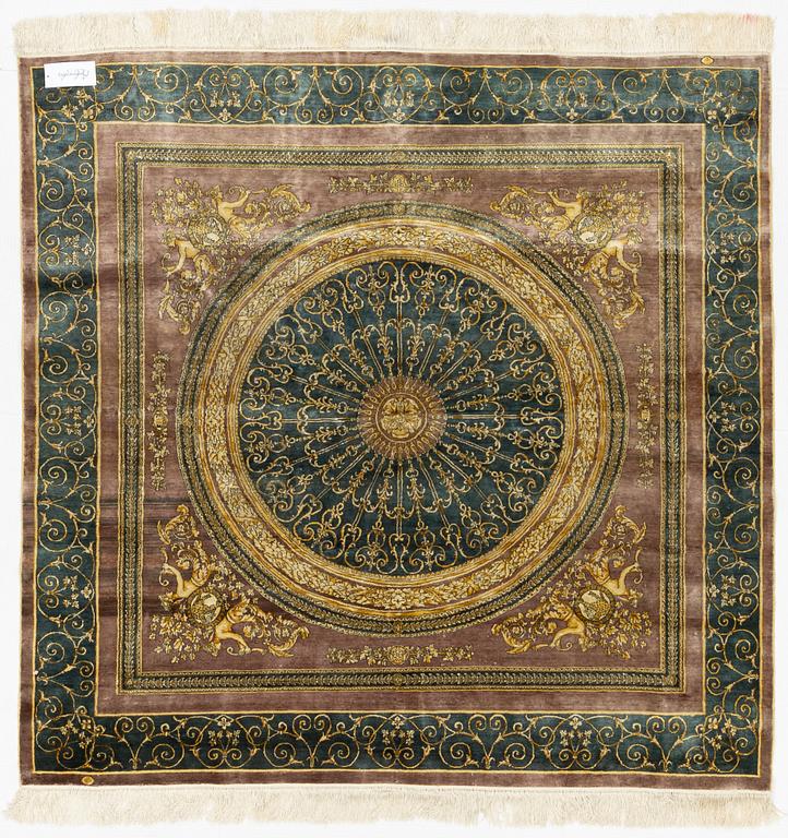 A silk rug, oriental, ca 163 x 166 cm.