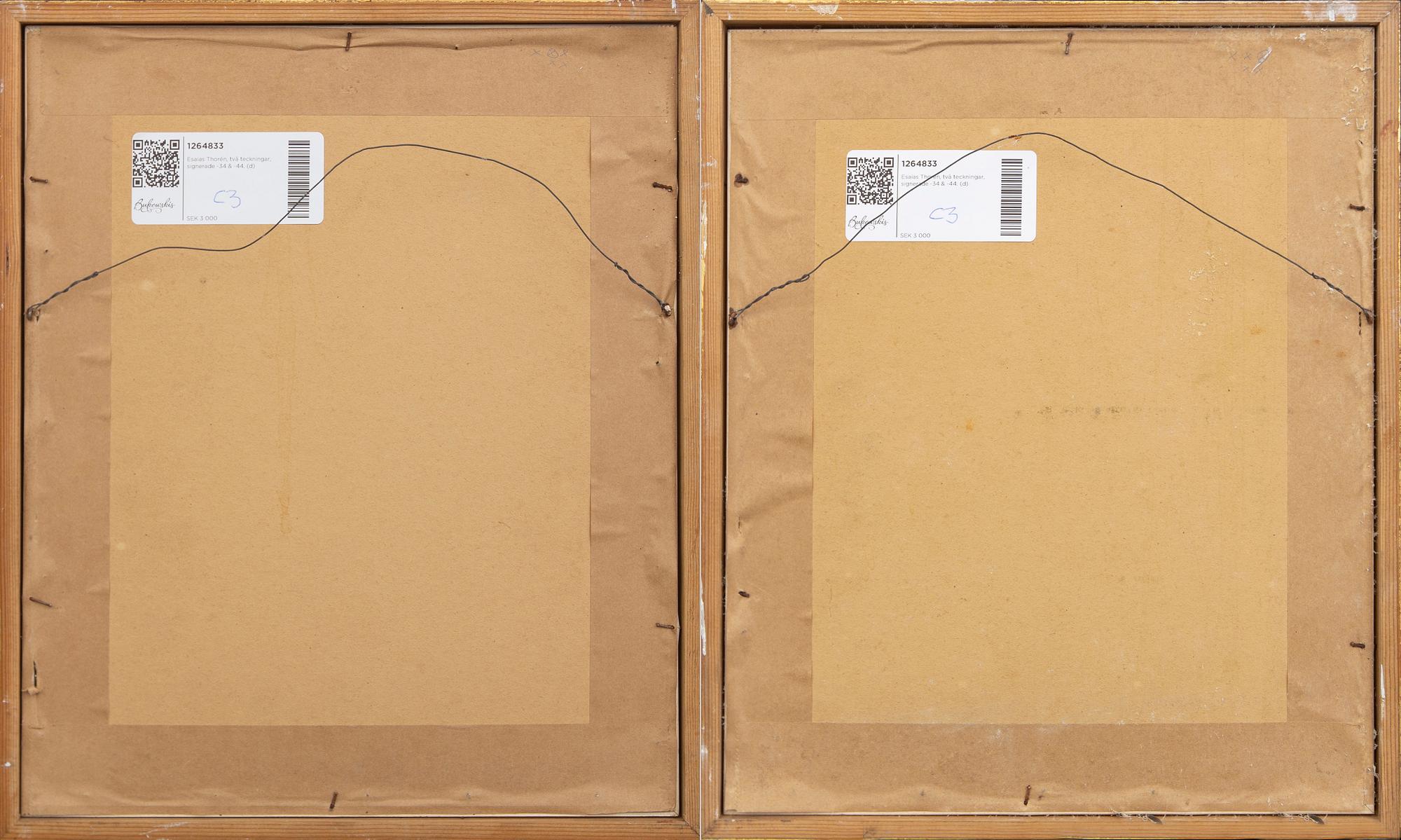 Esaias Thorén, two drawings, signed -34 & -44.