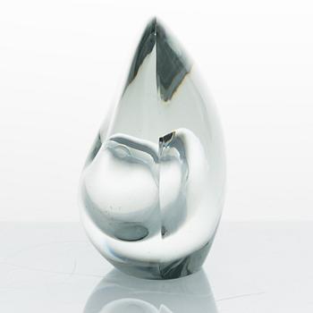 Timo Sarpaneva, Glasskulptur, "Sittande fågel", signerad Timo Sarpaneva Iittala -54.