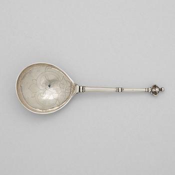 A Swedish 18th century silver spoon, mark of Johan Wickman, Hudiksvall (1750-1755 (1758)).