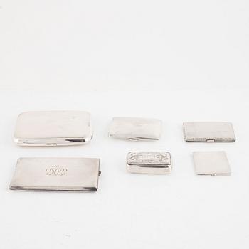 Five silver cases and a box, including CG Hallberg, Stockholm 1927.