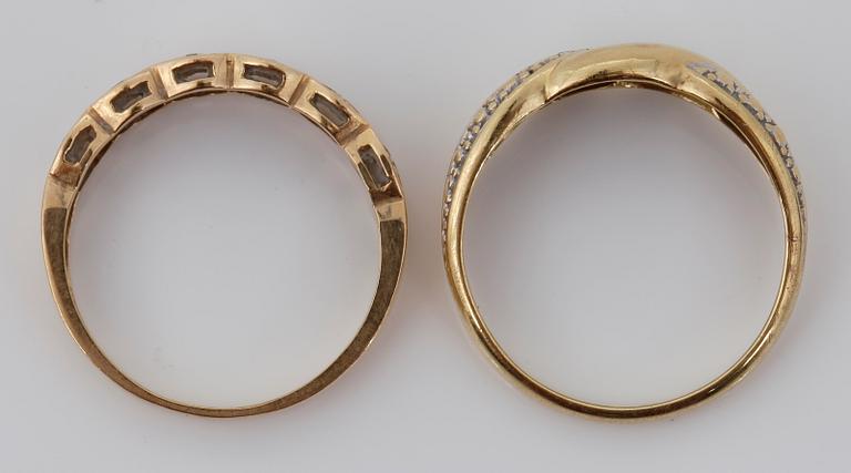 RINGAR, 2 st 18k guld samt diamanter. Tot ca 4.8 g.