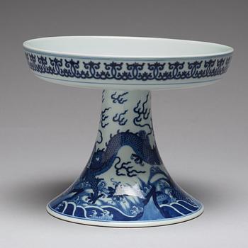 A blue and white Tazza, Qing dynasty with Qianlong mark.