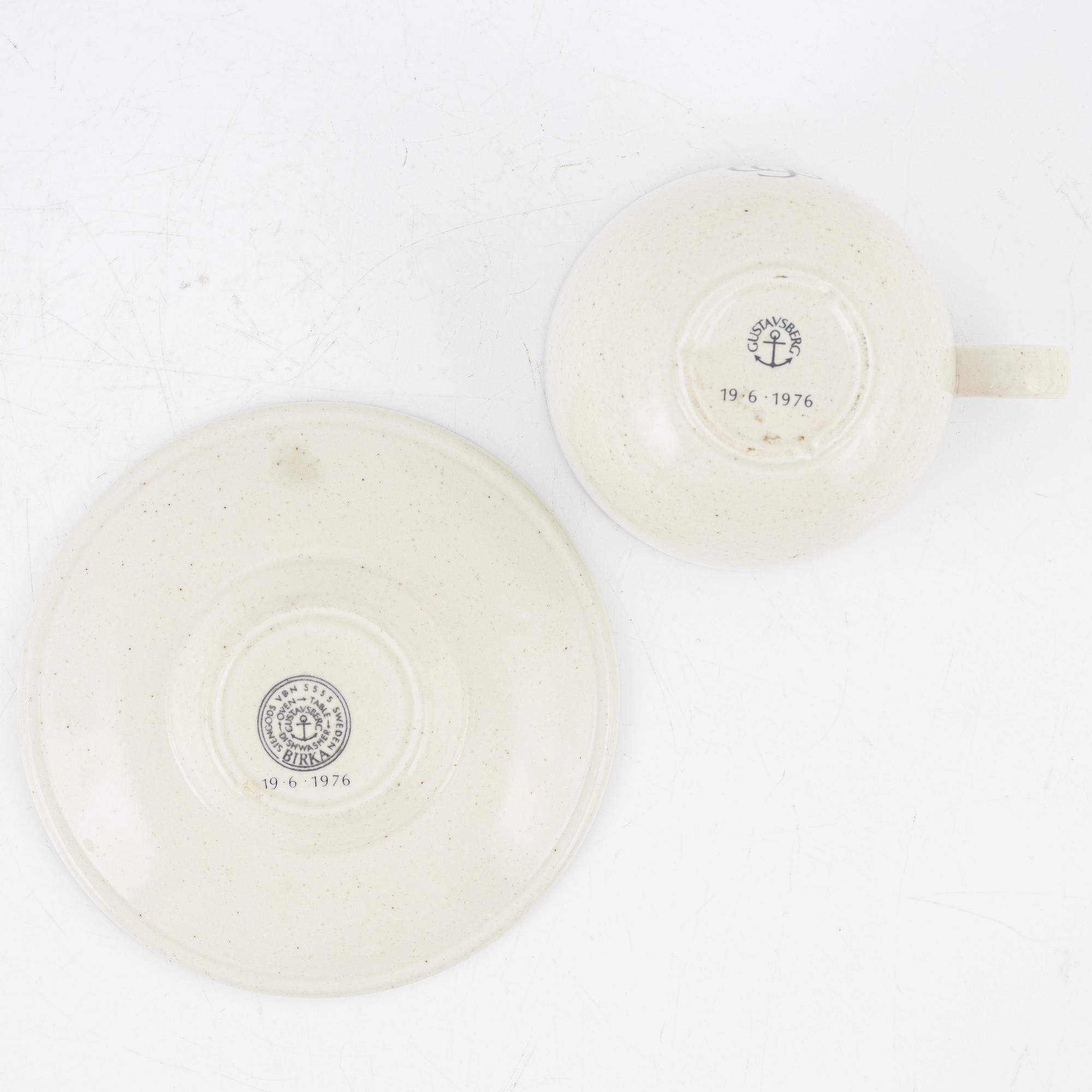 Stig Lindberg, a' Birka' cup with saucer, with royal monogram under crown, Gustavsberg, 1976.