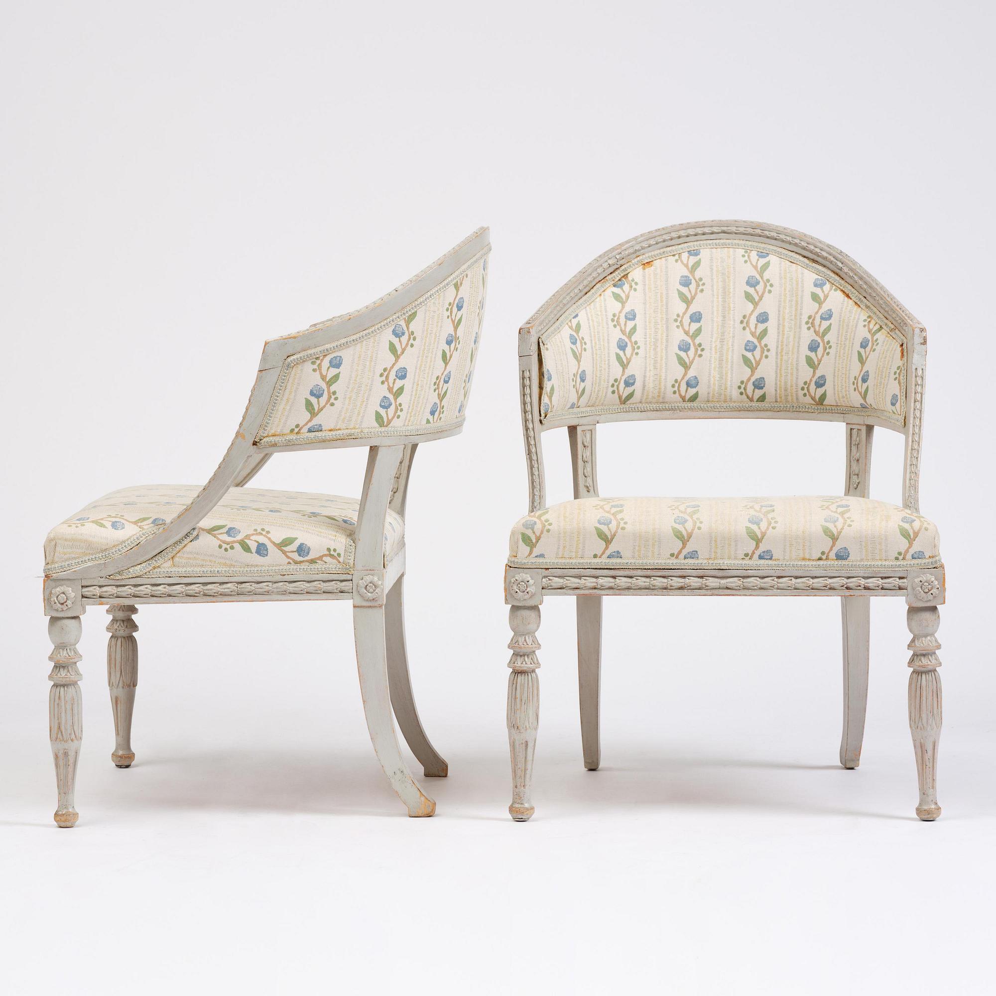A pair of Late Gustavian style armchairs early 19th century.