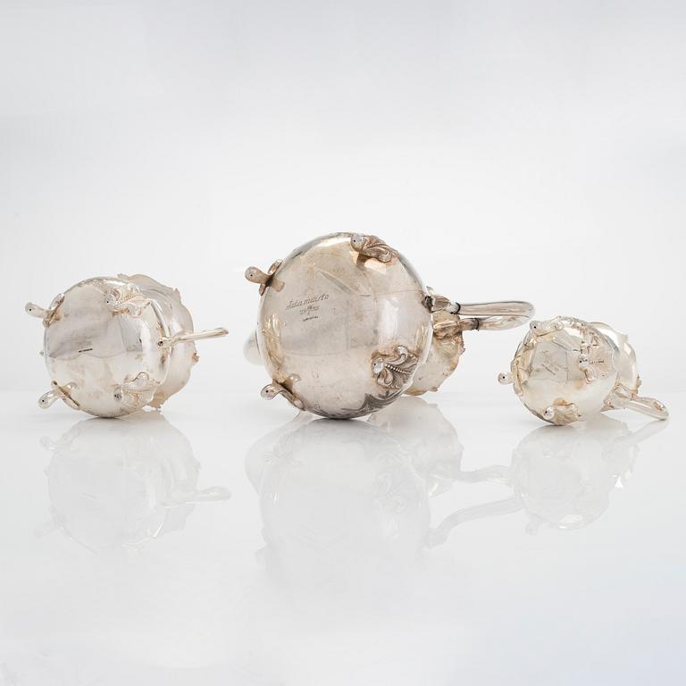 A five-piece silver coffee set, Osuusliike Kultaseppä r.l. Turku 1937 and T.J. Lahti, Vyborg 1922.