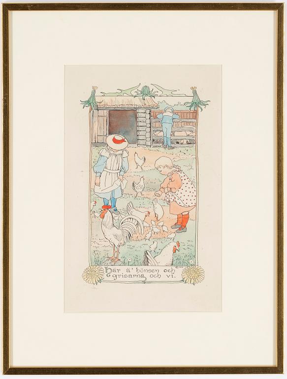 Elsa Beskow, watercolour, signed.