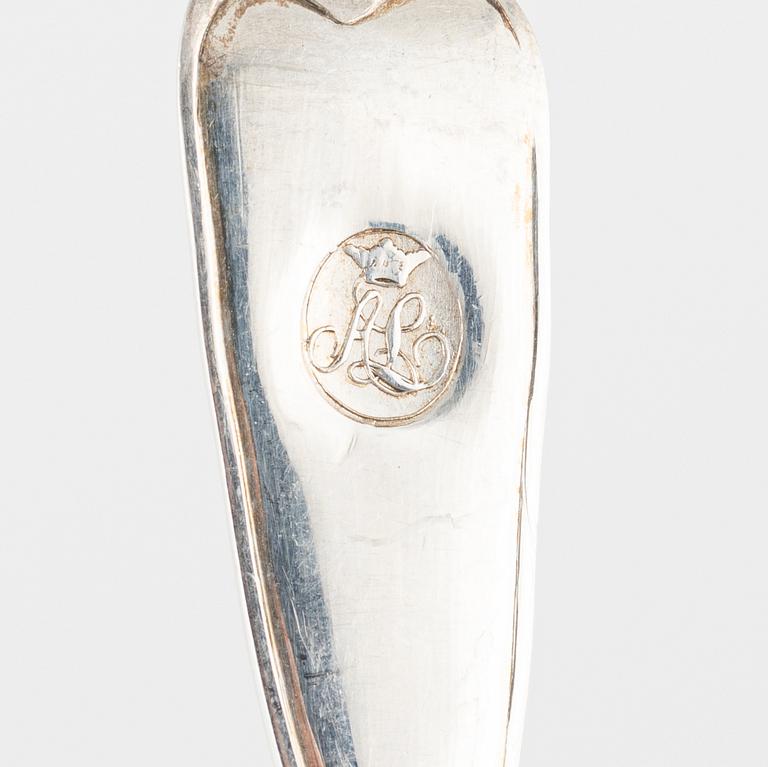 Teskedar, 9 st, silver, Carl Magnus Ryberg, Stockholm, 1806.