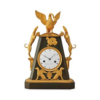 A Swedish Empire early 19th century mantel clock by J. E. Callerström, master 1817.