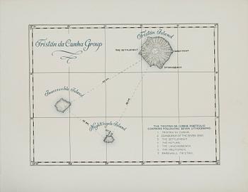 ROLAND SVENSSON, mapp med 7 färglitografier samt häfte, "Tristan da Cunha", sign, numr 187/300.