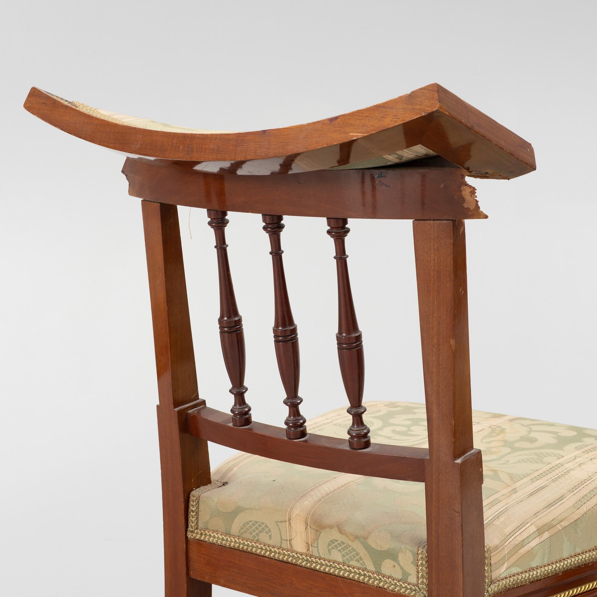 A sofa, two armchairs, four chairs and table, Empire style, 20th century.