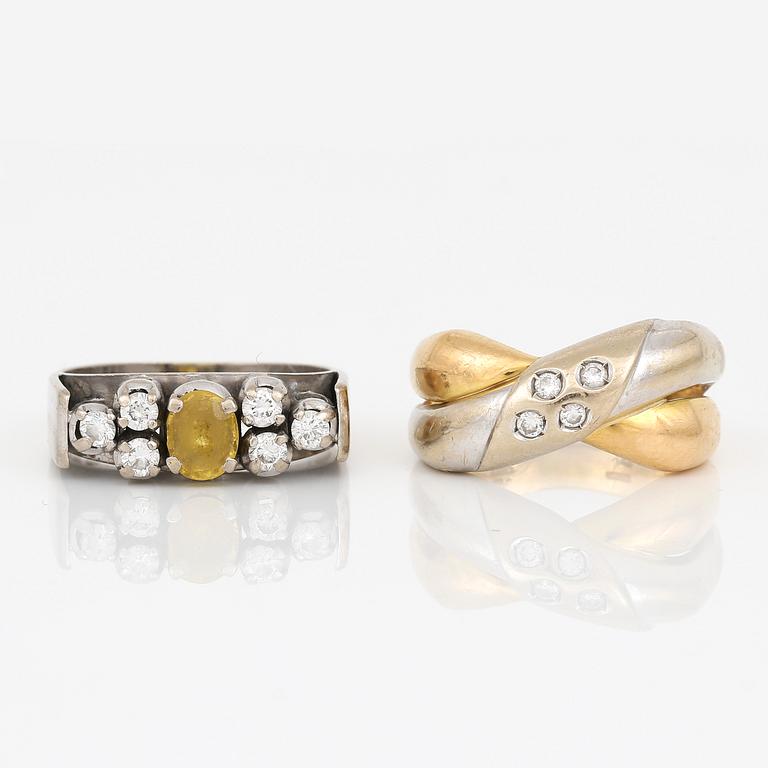 RINGAR, 2 st, 18K guld och briljantslipade diamanter. Total vikt ca 12,49 g.